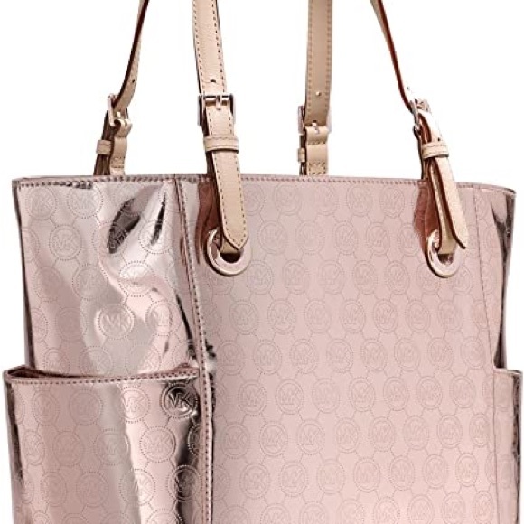 Michael Kors east/west signature tote. Metallic rose. Good condition. Pre-owned - Picture 2 of 8